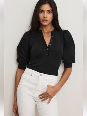 Bailey/44 Black Puffy Sleeves Stretch Top, Sz Sm